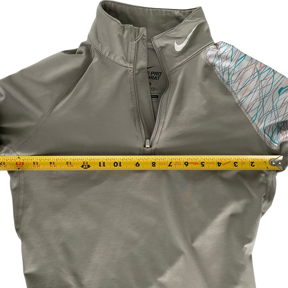 Nike Pro Combat Dri-Fit Women Compression Shirt Medium Grey Quarter Zip Pullover - Picture 8 of 9